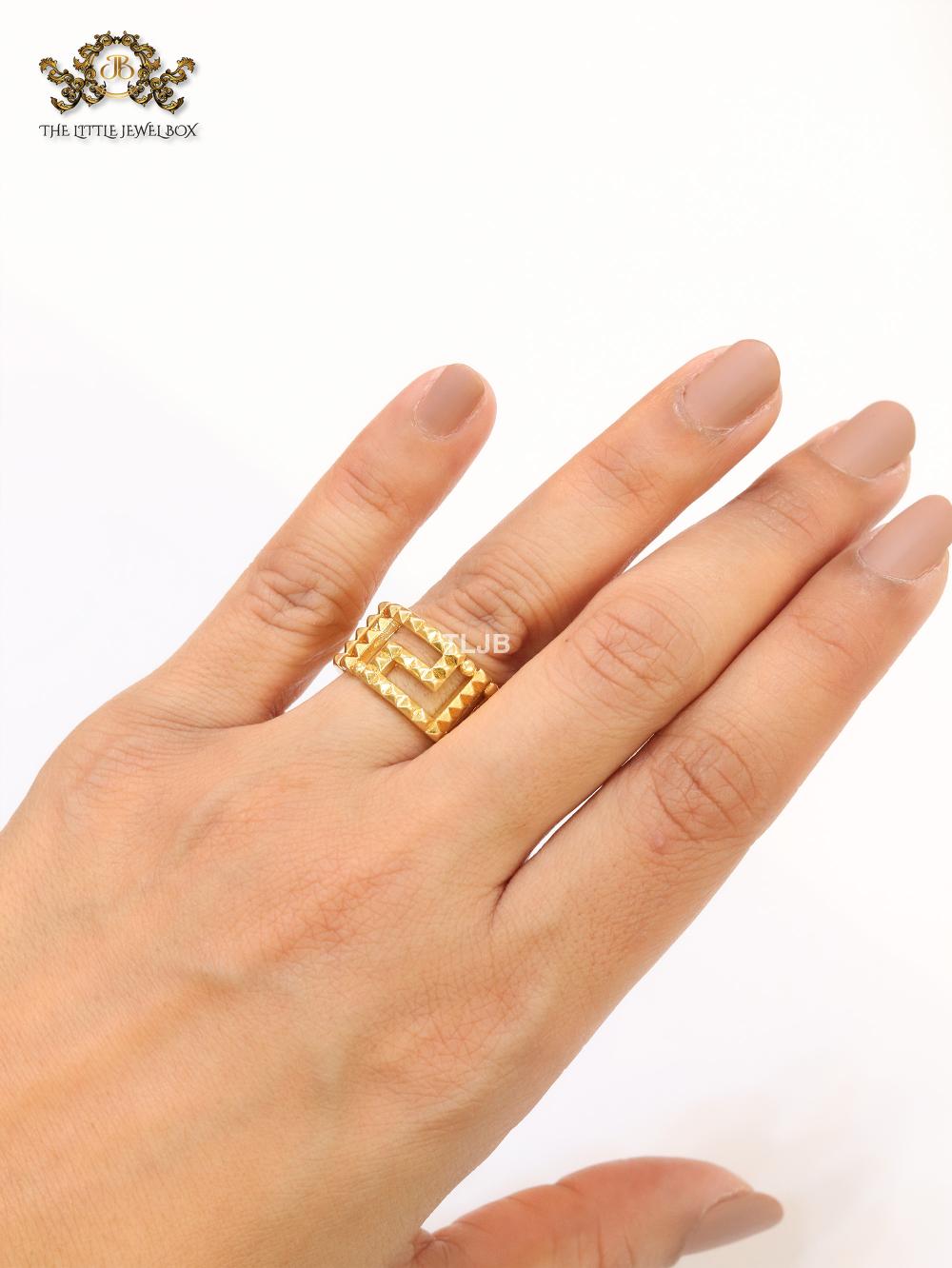 Double F gold plated textured ring