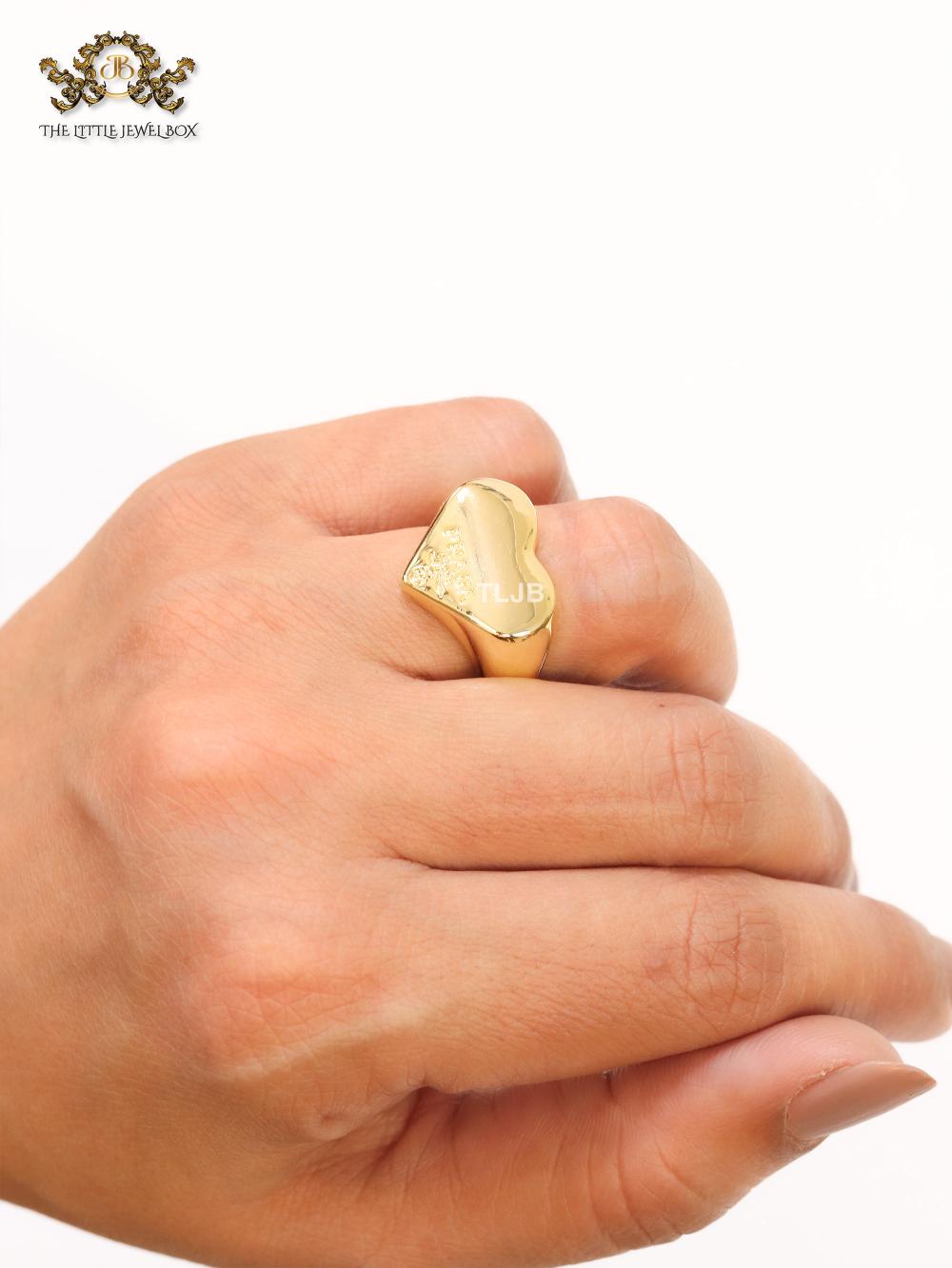 Alphabet P gold plated heart ring
