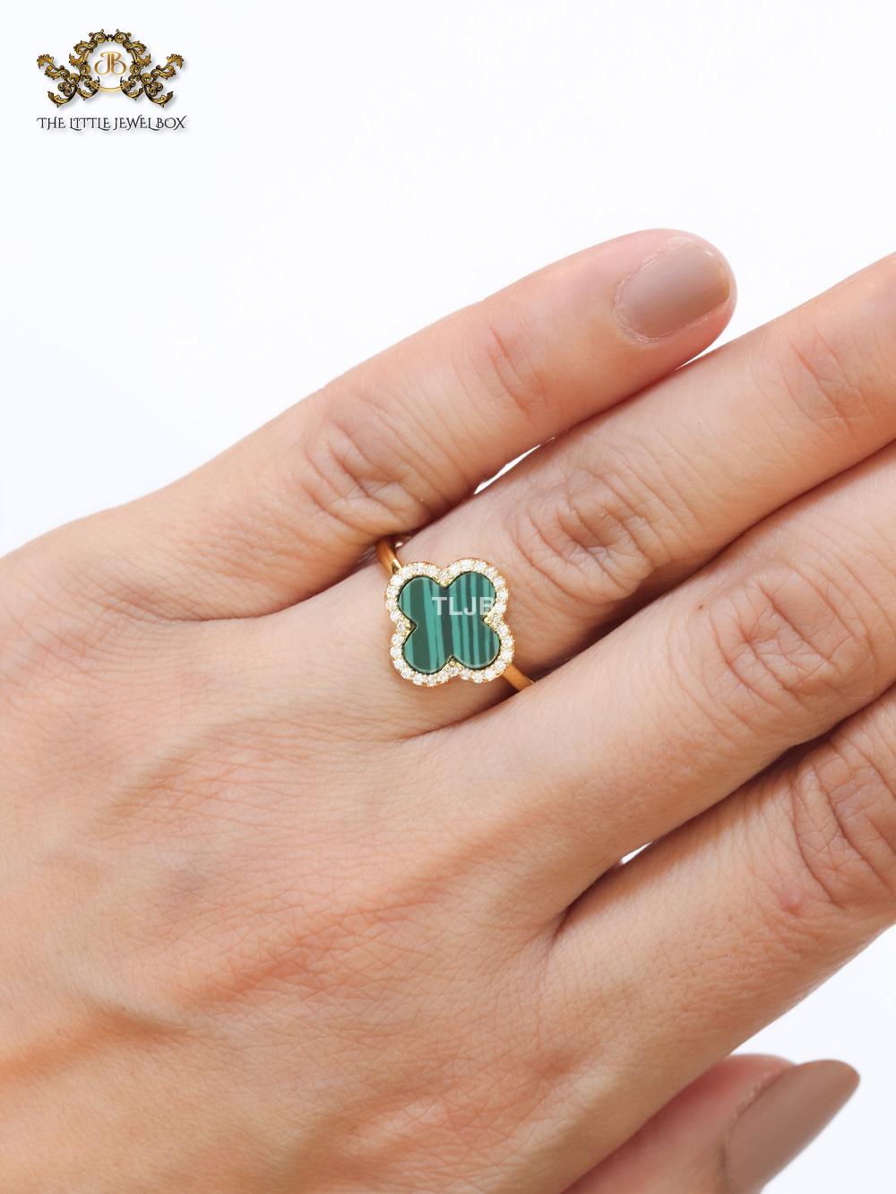 Green MOP ring with cz