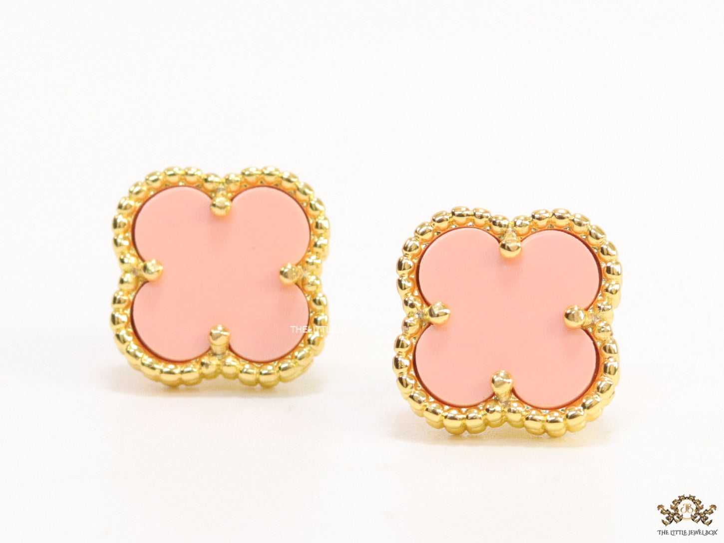 Gold plated pink clover stud earrings