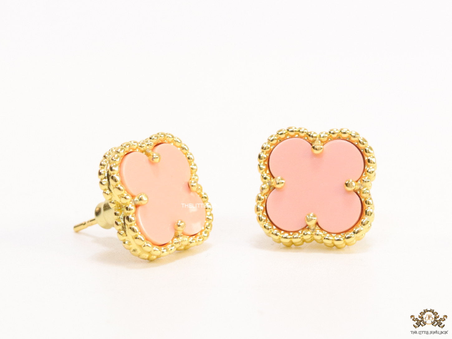 Gold plated pink clover stud earrings
