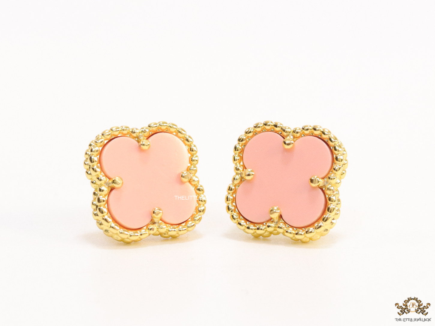 Gold plated pink clover stud earrings