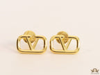 Gold plated V alphabet stud earrings