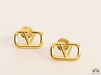 Gold plated V alphabet stud earrings
