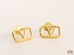 Gold plated V alphabet stud earrings