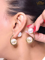 Alphabet C and D pearl and gold dangles