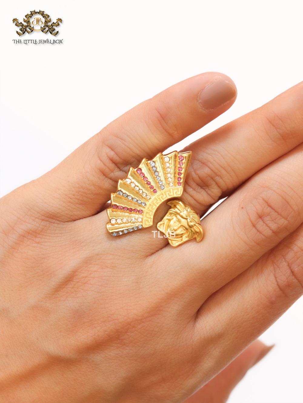 Multi Coloured stone and gold plated fan ring
