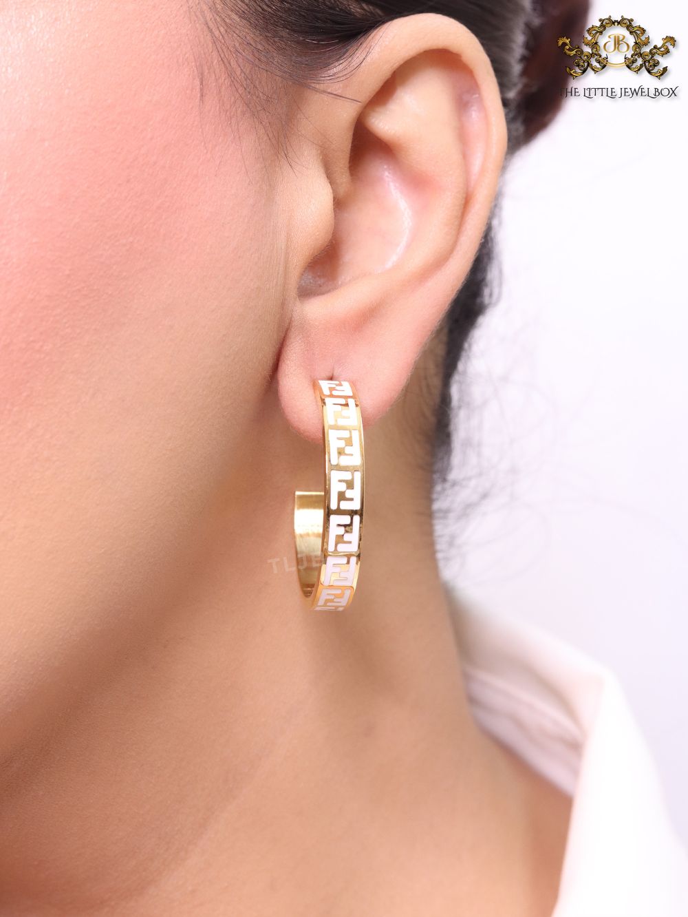 White Double F gold hoops
