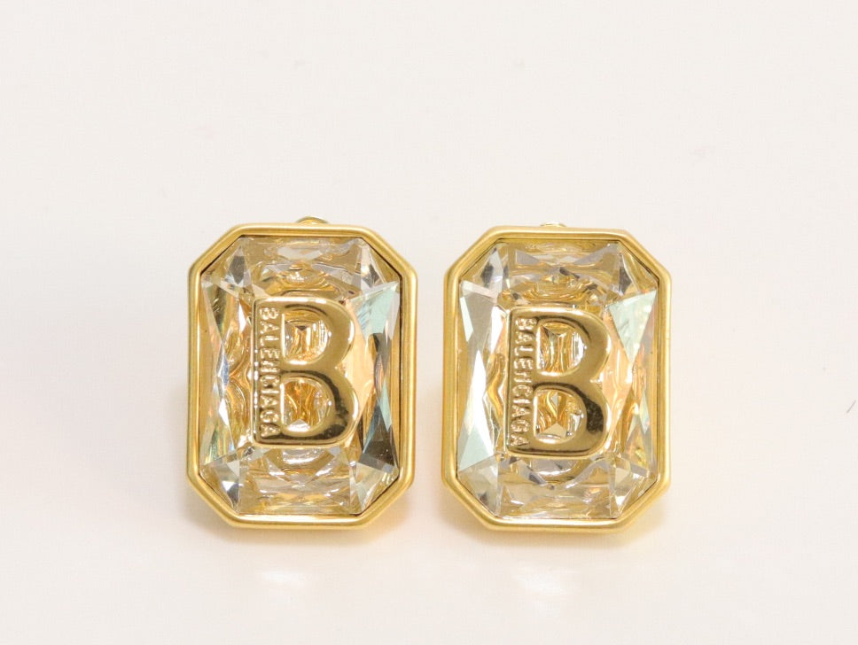 Alphabet B large cz earrings in gold finish