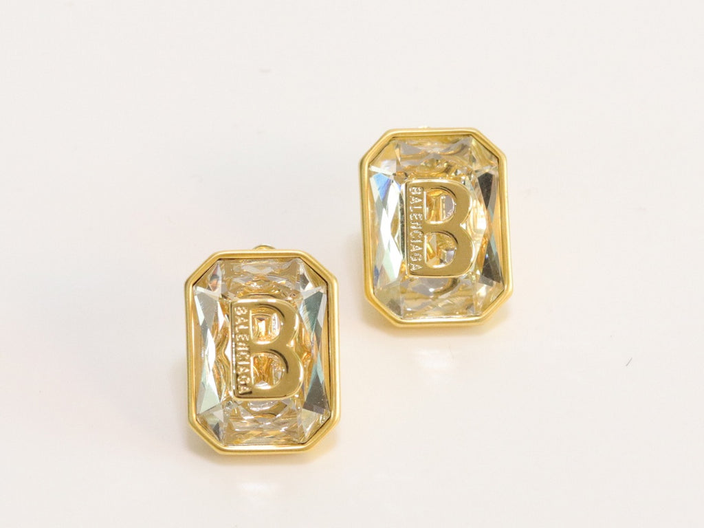 Alphabet B large cz earrings in gold finish