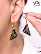 Black enamel and gold hoop dangles