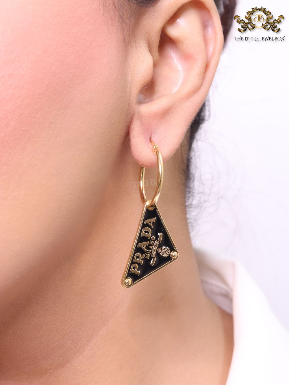 Black enamel and gold hoop dangles