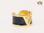 Open V and blak enamel bold ring