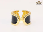 Open V and blak enamel bold ring