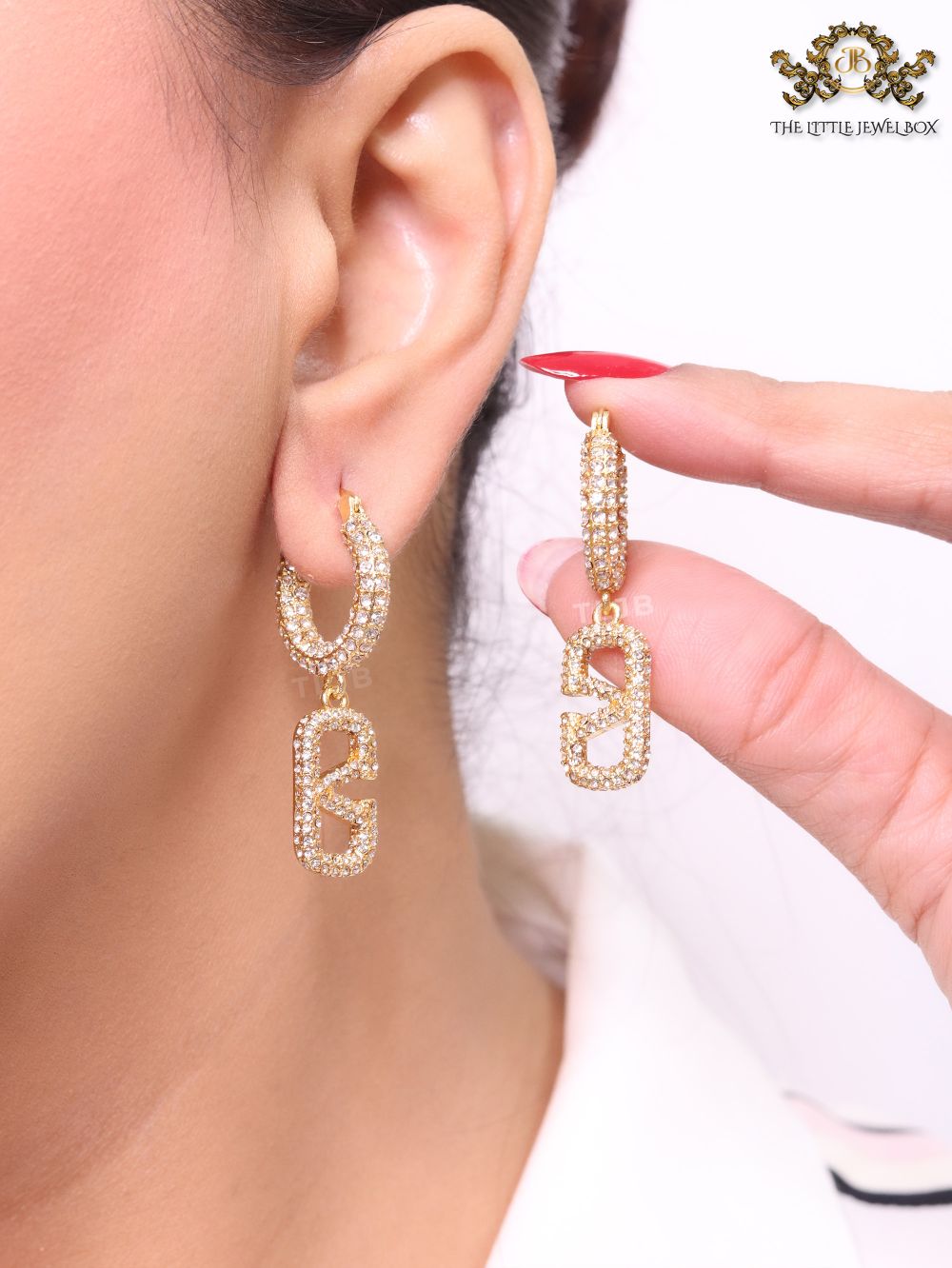 Alphabet V CZ hoop dangles