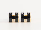 Alphabet H black studs in gold finish