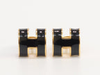 Alphabet H black studs in gold finish