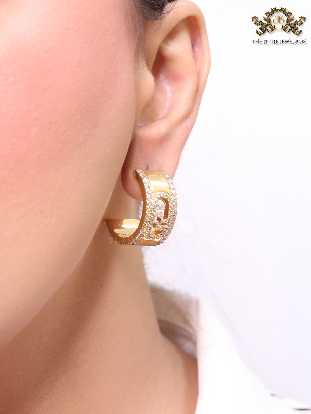 Double F cz on gold hoops