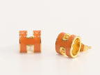 Alphabet H orange studs in gold finish