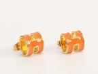 Alphabet H orange studs in gold finish