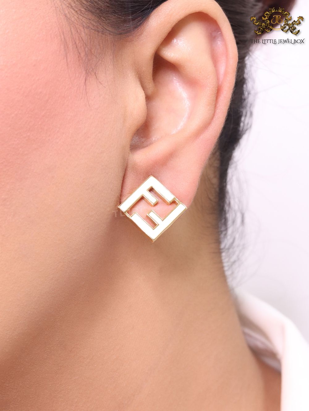 White Double F gold studs