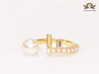 Pearl and alphabet F open ring