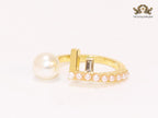 Pearl and alphabet F open ring