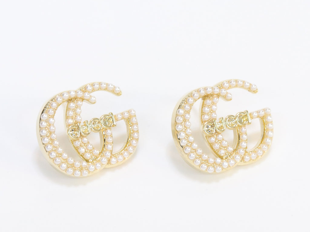 Double G pearl earrings in gold finish