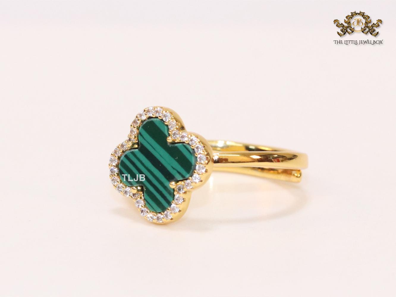 Green MOP ring with cz
