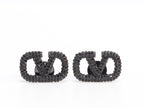 Alphabet V black rhinestones studs