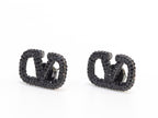 Alphabet V black rhinestones studs