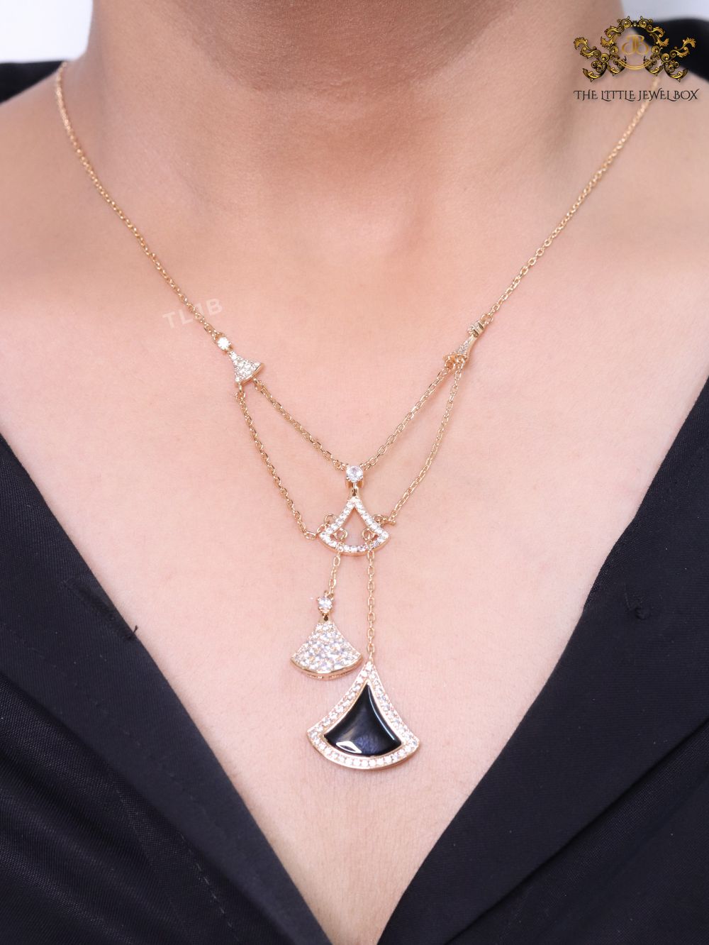 Black enamel and Cz charms chain