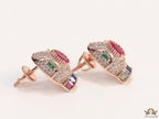 Rose gold plated snake head stud earrings with multi color cz
