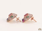 Rose gold plated snake head stud earrings with multi color cz