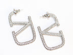 Alphabet V silver rhinestones hoops