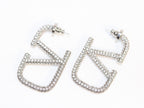 Alphabet V silver rhinestones hoops