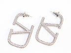 Alphabet V silver rhinestones hoops