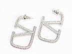 Alphabet V silver rhinestones hoops