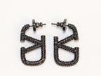 Alphabet V black rhinestones hoops