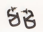 Alphabet V black rhinestones hoops