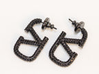 Alphabet V black rhinestones hoops
