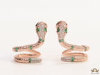 Rose gold plated ear cuff pattern snake earrings with green cz