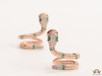 Rose gold plated ear cuff pattern serpentine earrings with green cz