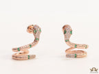 Rose gold plated ear cuff pattern serpentine earrings with green cz