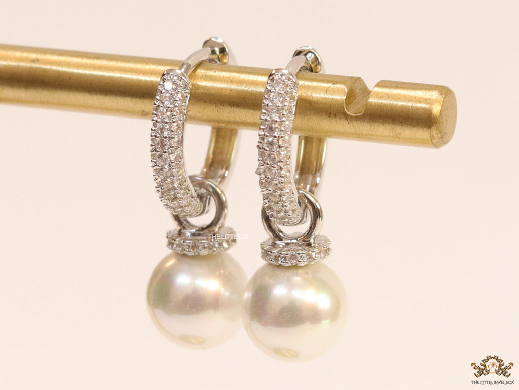 Platinum plated cz hoops with pearl drop