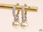 Platinum plated cz hoops with pearl drop
