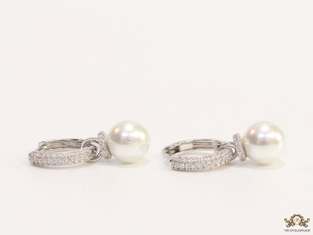 Platinum plated cz hoops with pearl drop