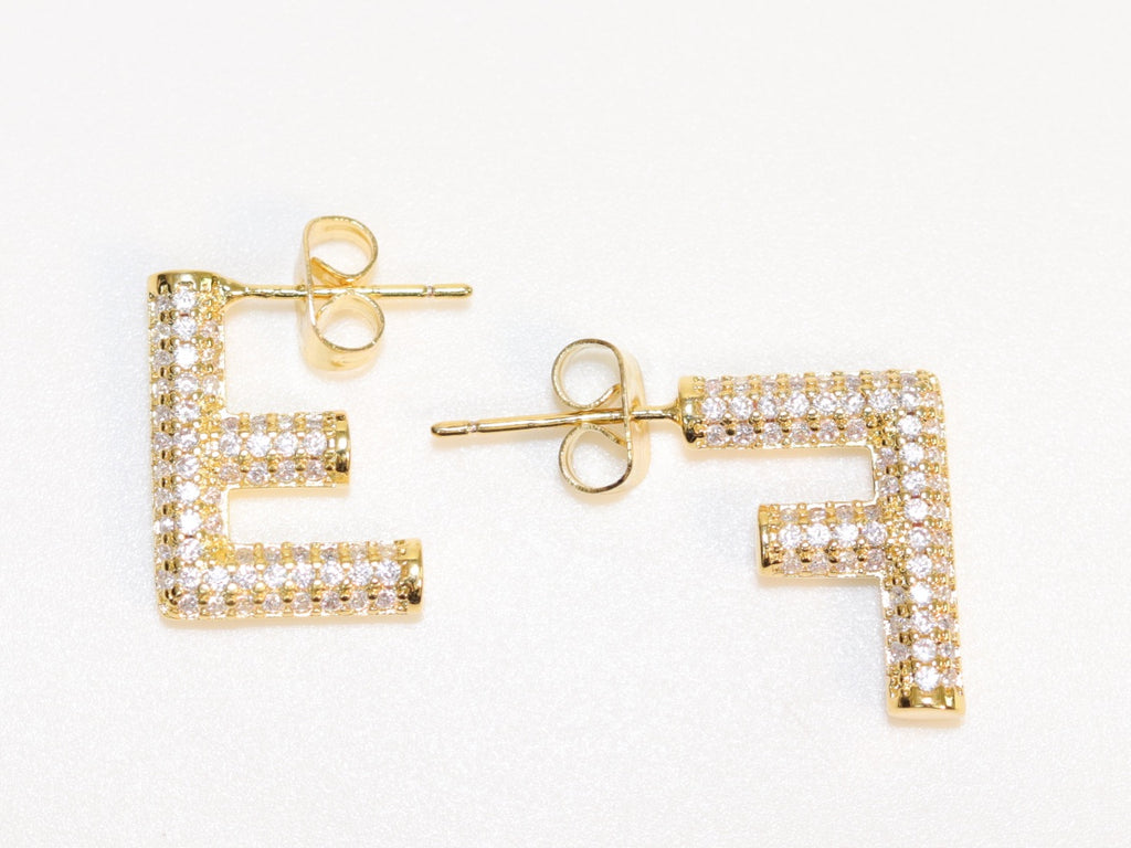 Alphabet F cz earrings in gold finish