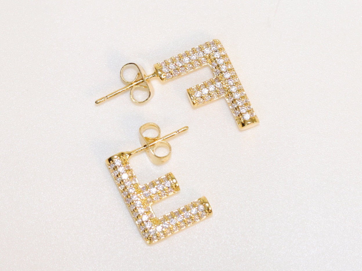 Alphabet F cz earrings in gold finish