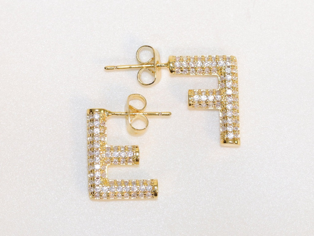 Alphabet F cz earrings in gold finish